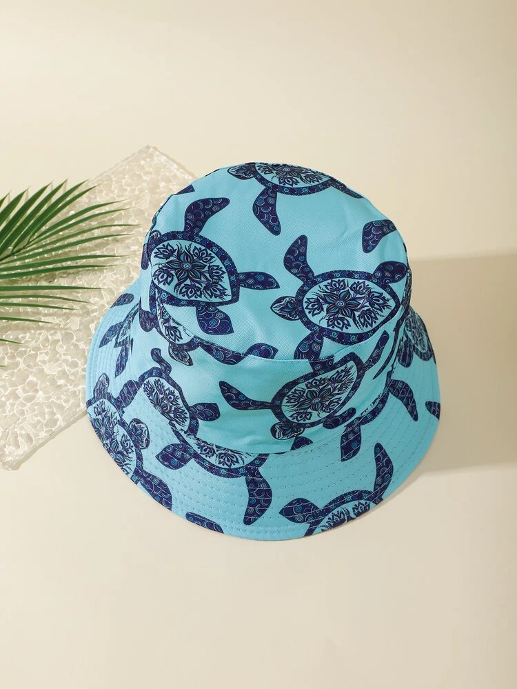 1pc Women Sea Turtle Print Reversible Fashionable Bucket Hat, For Outdoor - Multicolor - View 3
