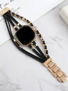 1入組水鑽裝飾編織細節錶帶適用於Fitbit Versa - 彩色 - 查看 2