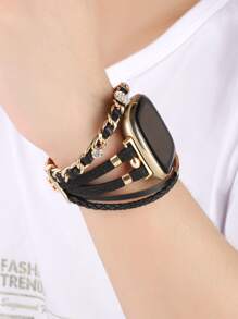 1入組水鑽裝飾編織細節錶帶適用於Fitbit Versa - 彩色 - 查看 5
