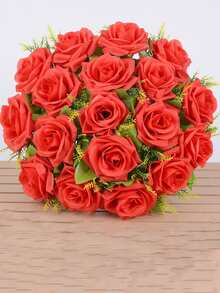 1pc Artificial Rose, Simple Plastic Red Fake Flower For Home Decoration - Red - View 2