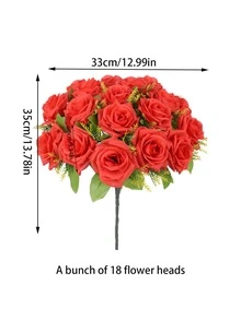 1pc Artificial Rose, Simple Plastic Red Fake Flower For Home Decoration - Red - View 3