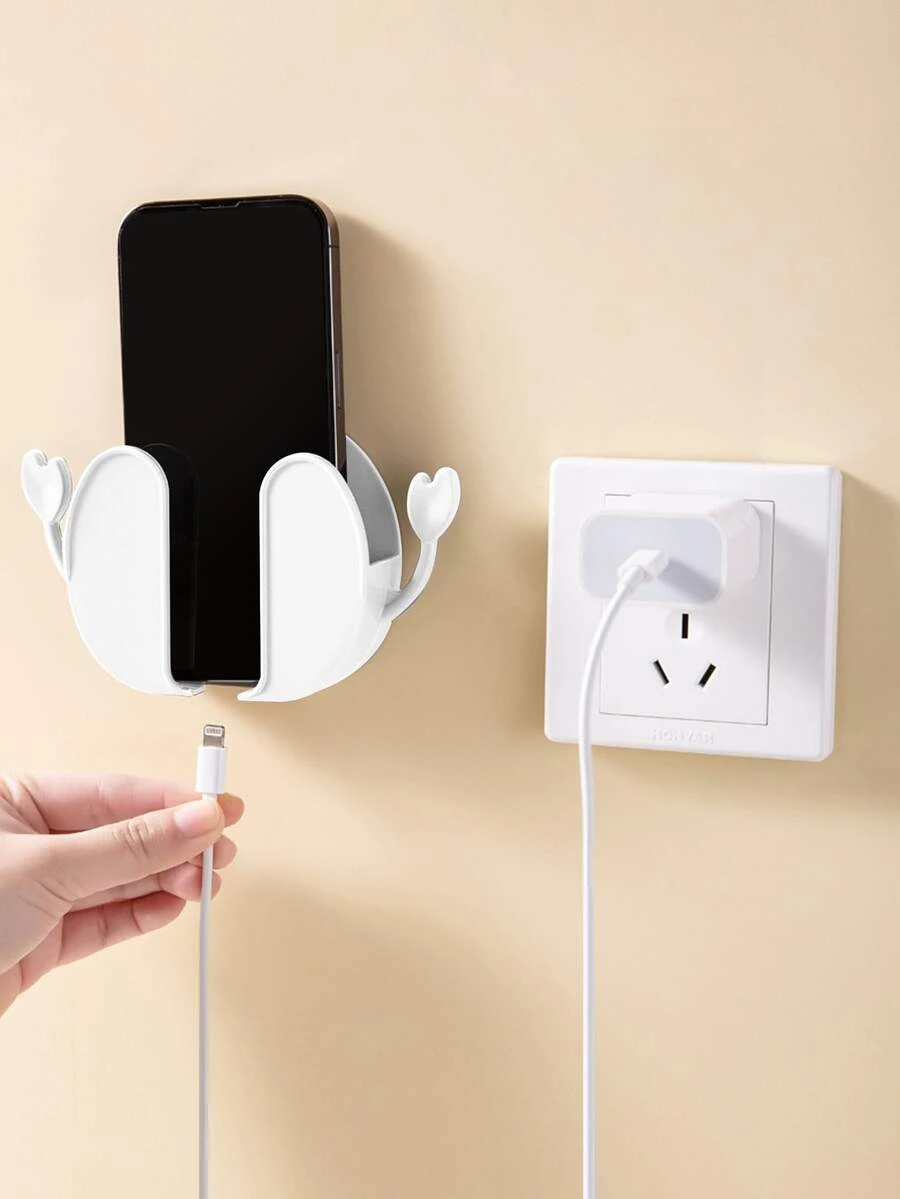 1pc Plastic Wall Mounted Phone Charger Stand - White - View 1