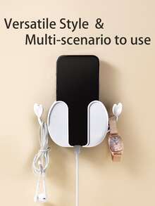 1pc Plastic Wall Mounted Phone Charger Stand - White - View 5