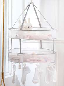 1pc 2-layer Clothes Drying Basket, Simple Non-woven Fabric Mesh Drying Holder For Household - Grey - View 1