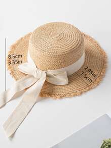 1入組女士蝴蝶結裝飾草編帽適用於海灘