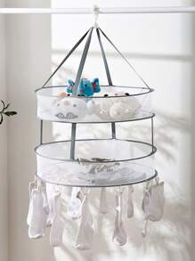 1pc 2-layer Clothes Drying Basket, Simple Non-woven Fabric Mesh Drying Holder For Household - Grey - View 2