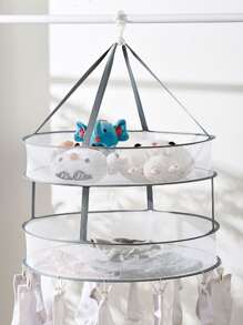 1pc 2-layer Clothes Drying Basket, Simple Non-woven Fabric Mesh Drying Holder For Household - Grey - View 4