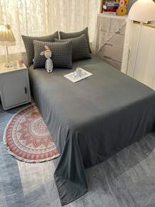 3 cái/bộ Bộ vỏ chăn thiết kế trơn Seersucker không có chất độn, Bộ vỏ chăn thiết kế dập nổi Polyester đơn giản (1 vỏ chăn, 2 vỏ gối) cho phòng ngủ - Xám - Xem 3