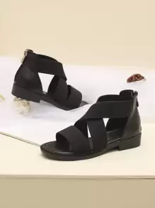 Girls Criss Cross Zip Back Sandals - Black - View 1