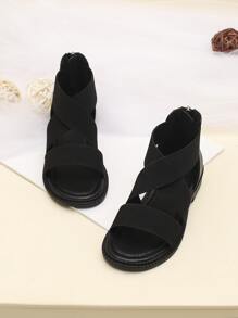 Girls Criss Cross Zip Back Sandals - Black - View 3