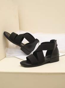 Girls Criss Cross Zip Back Sandals - Black - View 5