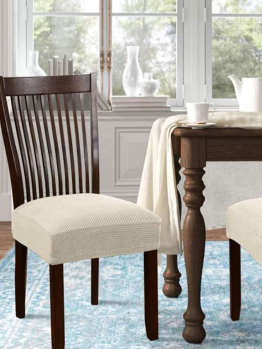 1pc Jacquard Stretchy Chair Seat Cover, Modern Polyester Dining Chair Seat Cover For Kitchen