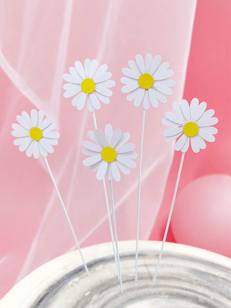 5 piezas Decoración de la torta de la decoración de la margarita, decoración superior de la torta de la flor de papel simple para la fiesta - Multicolor - Ver 1