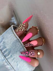 24pcs Long Stiletto Leopard Pattern Fake Nail & 1sheet Tape & 1pc Nail File - Multicolor - View 1