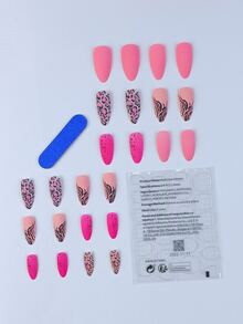 24pcs Long Stiletto Leopard Pattern Fake Nail & 1sheet Tape & 1pc Nail File - Multicolor - View 2