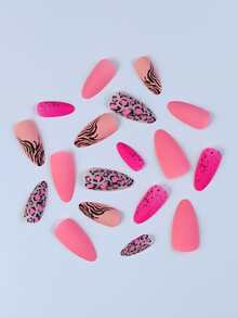 24pcs Long Stiletto Leopard Pattern Fake Nail & 1sheet Tape & 1pc Nail File - Multicolor - View 3