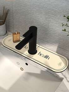 1pc Letter Graphic Absorbent Faucet Mat, Modern Letter & Leaf Print Faucet Drain Mat For Household - White - View 1