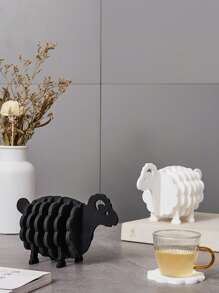 7入組/套矽膠杯墊創意綿羊設計廚房防滑桌杯墊 - 黑色 - 查看 4