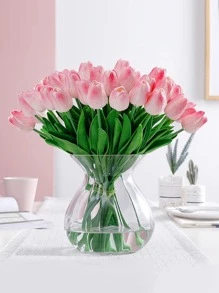 1 pieza flor de tulipán artificial de plástico, decoración de flores de tulipán simulado romántico, decoración del hogar y fiesta - Rosa Fucsia - Ver 1