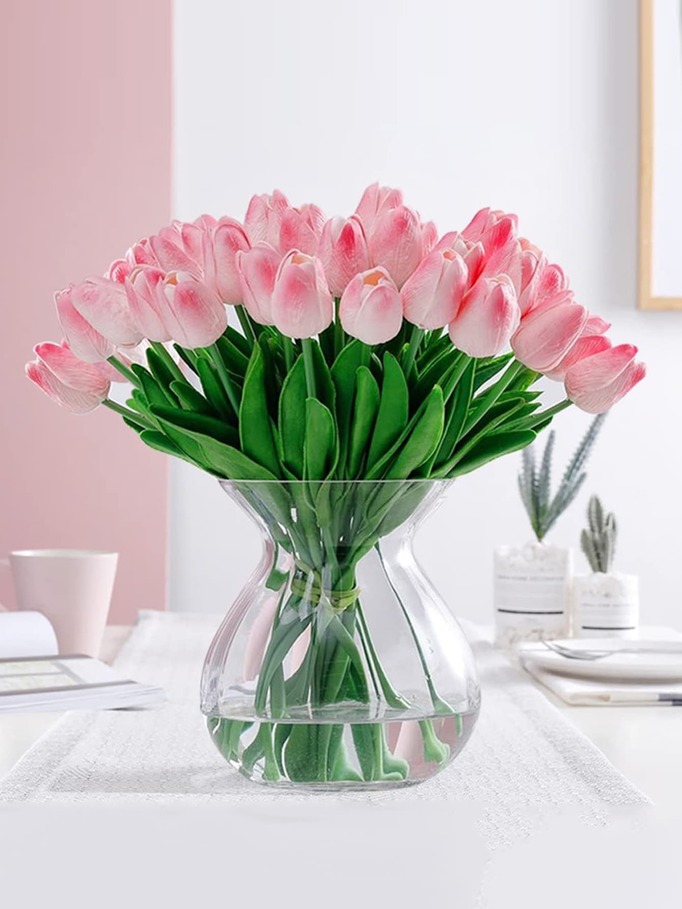 1 pieza flor de tulipán artificial de plástico, decoración de flores de tulipán simulado romántico, decoración del hogar y fiesta - Rosa Fucsia - Ver 1