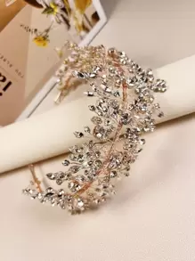 1pc Crystal Wedding Hair Accessory, Handmade Floral & Leaf Headband For Bride, Garden Style Wedding/Party Decor Valentine's Day Accessories - Rose Gold - View 1