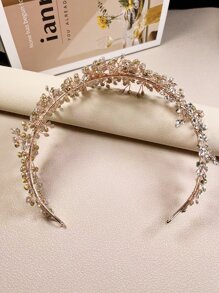 1pc Crystal Wedding Hair Accessory, Handmade Floral & Leaf Headband For Bride, Garden Style Wedding/Party Decor Valentine's Day Accessories - Rose Gold - View 2