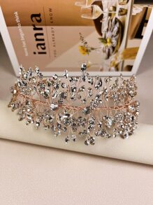 1pc Crystal Wedding Hair Accessory, Handmade Floral & Leaf Headband For Bride, Garden Style Wedding/Party Decor Valentine's Day Accessories - Rose Gold - View 3