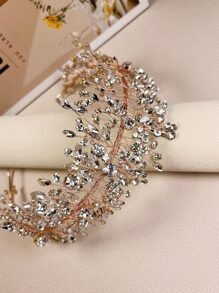 1pc Crystal Wedding Hair Accessory, Handmade Floral & Leaf Headband For Bride, Garden Style Wedding/Party Decor Valentine's Day Accessories - Rose Gold - View 4