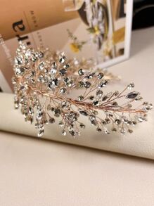 1pc Crystal Wedding Hair Accessory, Handmade Floral & Leaf Headband For Bride, Garden Style Wedding/Party Decor Valentine's Day Accessories - Rose Gold - View 6
