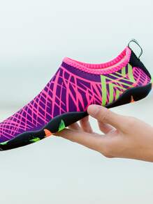 Women Geometric Print Color Block Creek Shoes, Round Toe Water Shoes,Beach Outfits,Slippers Women - Multicolor - View 3