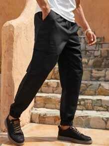 Manfinity Men Pocket Side Drawstring Waist Trousers - Black - View 1