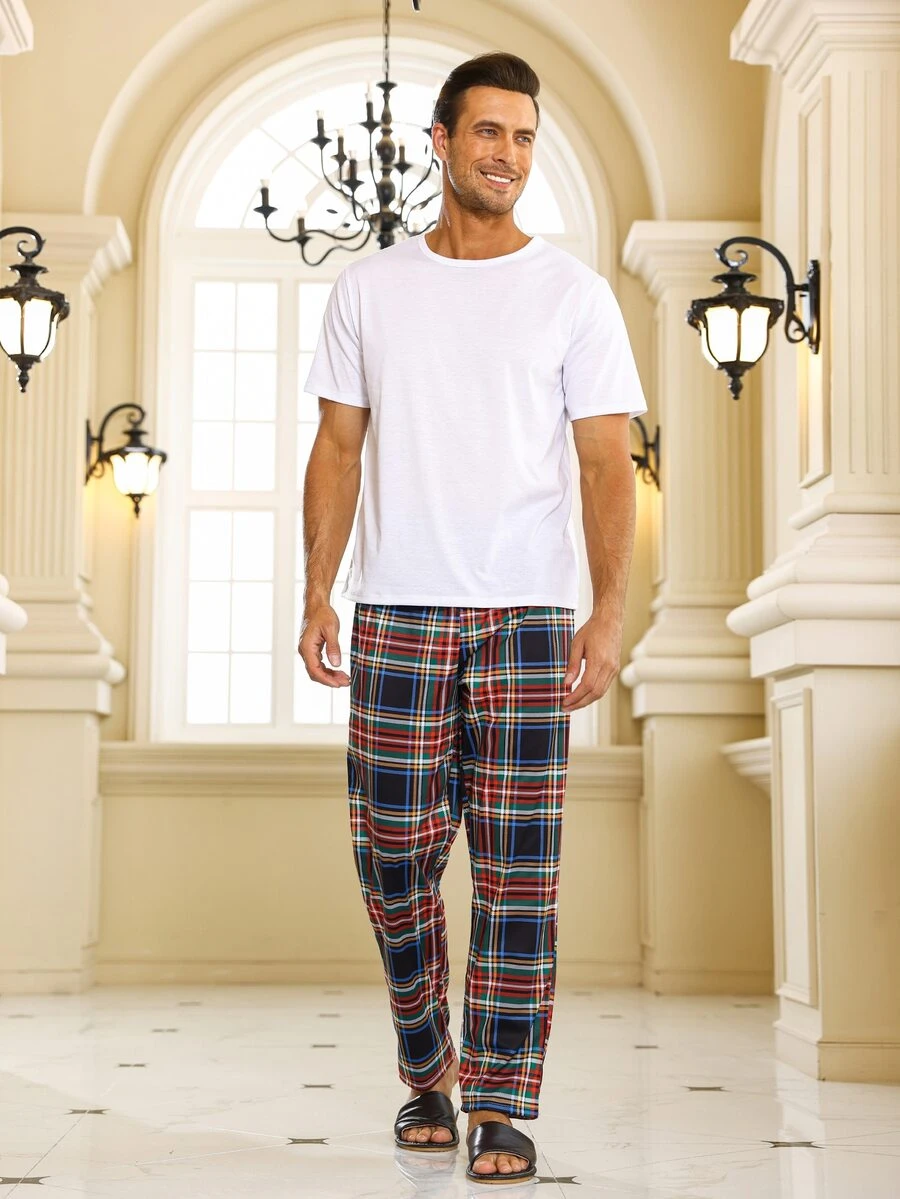Hombres Conjunto de pijama con estampado de cuadros - Multicolor - Ver 1