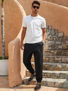 Manfinity Men Pocket Side Drawstring Waist Trousers - Black - View 4