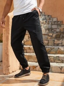 Manfinity Men Pocket Side Drawstring Waist Trousers - Black - View 2