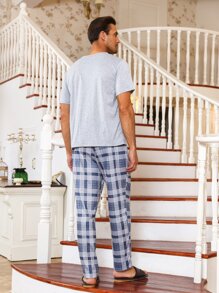 Men Plaid Print PJ Set - Light Grey - View 2