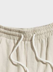 GENTILAND Hombres Pantalones con diseño de parche de letra de cintura con cordón - Beis - Ver 5