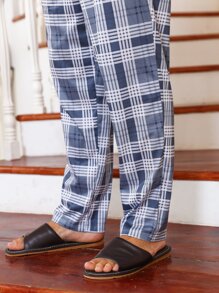 Men Plaid Print PJ Set - Light Grey - View 3