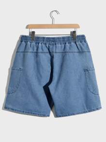 Manfinity Loose Fit Men's Drawstring Waist Patched Pocket Denim Shorts - Medium Wash - View 2