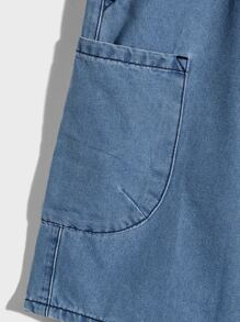 Manfinity Loose Fit Men's Drawstring Waist Patched Pocket Denim Shorts - Medium Wash - View 3