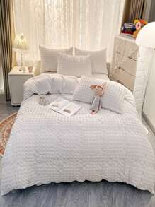 4pcs/set Jacquard Duvet Cover Set(1 Duvet Cover & 1 Sheet & 2 Pillowcase), Modern Polyester Bedding Set For Home, All Season - White - View 1