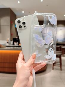 Funda de celular transparente anticaída con patrón de mariposa con acollador - Morado - Ver 4