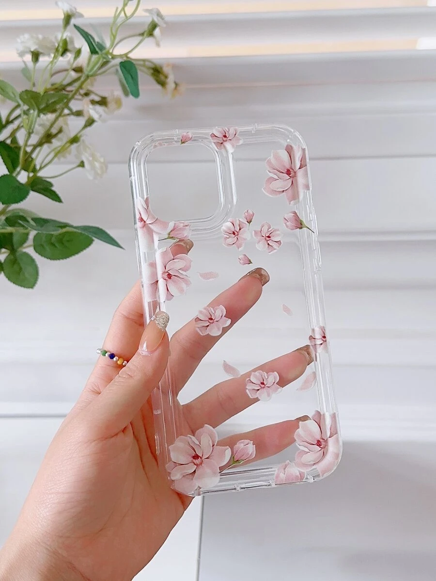 Funda de celular transparente anticaída con patrón floral - transparente - Ver 1