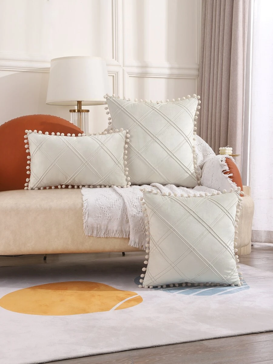 1 Pom Pom Trang Trí Đệm Không Chất Độn, Màu Trắng Đơn Giản Đệm Trang Trí Cho Giường, Ghế Sofa - Màu be - Xem 1