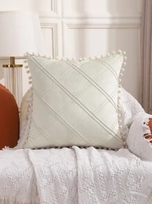 1 Pom Pom Trang Trí Đệm Không Chất Độn, Màu Trắng Đơn Giản Đệm Trang Trí Cho Giường, Ghế Sofa - Màu be - Xem 4