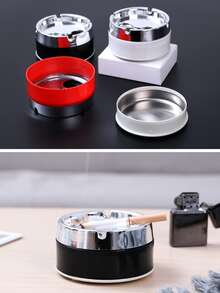 1入组不銹鋼煙灰缸帶旋轉蓋圓形防風煙灰缸花園室外室內吸煙配件 - 白色 - 查看 3