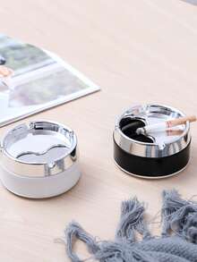 1入组不銹鋼煙灰缸帶旋轉蓋圓形防風煙灰缸花園室外室內吸煙配件 - 白色 - 查看 4