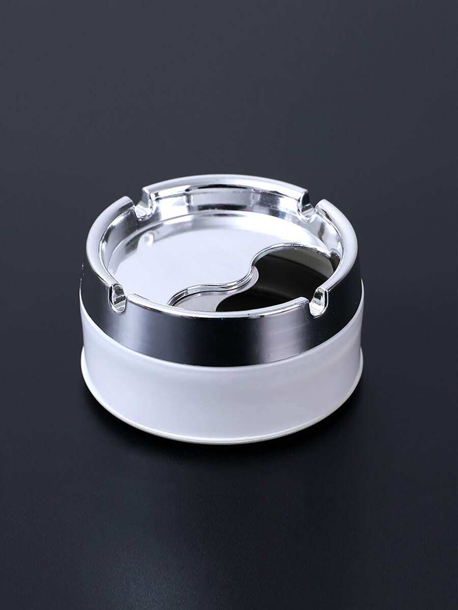 1入组不銹鋼煙灰缸帶旋轉蓋圓形防風煙灰缸花園室外室內吸煙配件 - 白色 - 查看 1