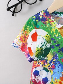 SHEIN 男小童圖案運動閒暇酷圓領常規袖2入組/套適合夏天 - 彩色 - 查看 3