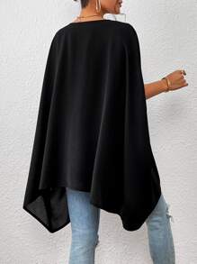 SHEIN Privé Solid Batwing Sleeve V Neck Blouse - Black - View 2