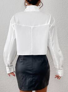 GENKIRA 翻蓋口袋落肩袖短款襯衫 - 白色 - 查看 2